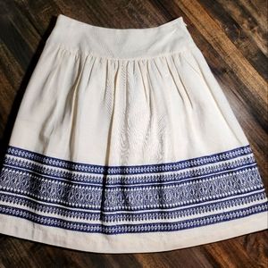 DeCollection Cotton Skirt with embroidery on hem in Navy- Sz Lg